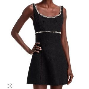 Aqua Rhinestone Trim Tweed Mini Dress